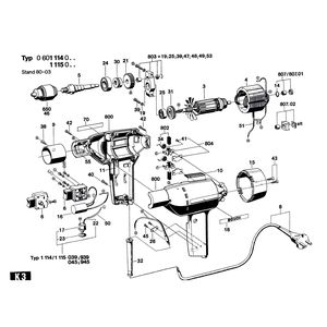 Запчасти для дрели Bosch 220 V 0601114903, деталировка 1