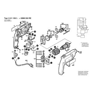 Запчасти для дрели Bosch GBM 350 RE 230 V 0601139503, деталировка 1