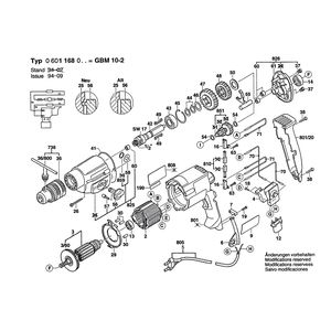 Запчасти для дрели Bosch GBM 10-2 230 V 0601168003, деталировка 1