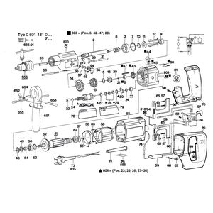 Запчасти для дрели Bosch 220 V 0601181003, деталировка 1