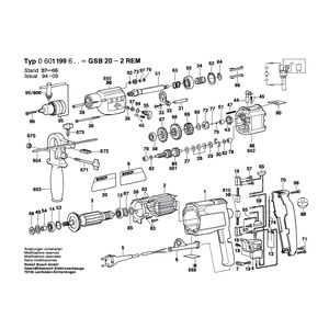 Запчасти для ударной дрели Bosch GSB 20-2 REM 220 V 0601199603, деталировка 1
