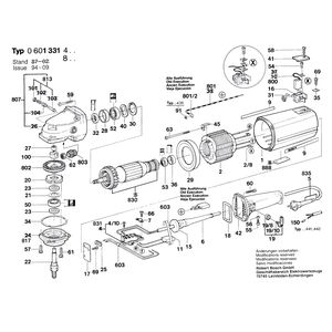 Запчасти для угловой шлифмашины Bosch 220 V 0601331803, деталировка 1