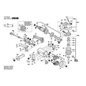 Запчасти для угловой шлифмашины Bosch GWS 21 U 230 V 0601353103, деталировка 1