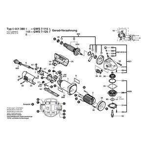 Запчасти для угловой шлифмашины Bosch GWS 7-115 230 V 0601380103, деталировка 1