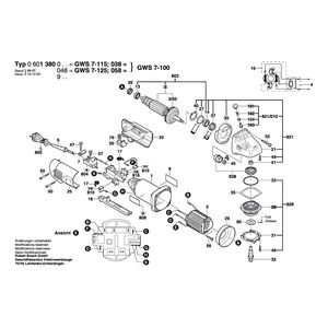 Запчасти для угловой шлифмашины Bosch GWS 7-115 230 V 0601380903, деталировка 1