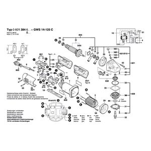 Запчасти для угловой шлифмашины Bosch GWS 14-125 C 230 V 0601384803, деталировка 1