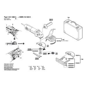 Запчасти для угловой шлифмашины Bosch GWS 14-125 C 230 V 0601384803, деталировка 2