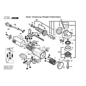 Запчасти для угловой шлифмашины Bosch GWS 10-125C 230 V 0601802573, деталировка 1