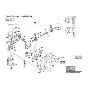Запчасти для аккумуляторной дрели Bosch GBM 9,6 VRL 9.6 V 0601920127, деталировка 1