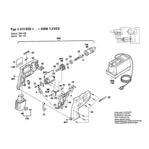 Запчасти для аккумуляторной дрели Bosch GBM 7,2 VES 7.2 V 0601920423, деталировка 1