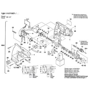 Запчасти для аккумуляторной дрели Bosch GBM 7,2 VE 7.2 V 0601921723, деталировка 1