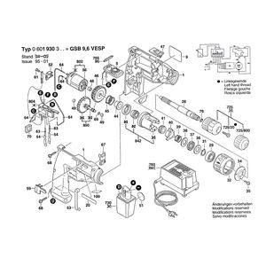 Запчасти для аккумуляторной ударной дрели Bosch GSB 9,6 VESP 9.6 V 0601930366, деталировка 1