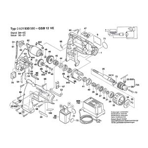 Запчасти для аккумуляторной ударной дрели Bosch GSB 12 VE 12 V 0601930580, деталировка 1
