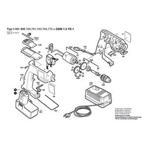 Запчасти для аккумуляторной дрели Bosch GBM 7,2 VE-1 7.2 V 0601932768, деталировка 1