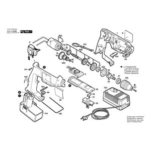 Запчасти для аккумуляторной дрели Bosch GBM 9,6 VSP-2 9.6 V 0601933366, деталировка 1
