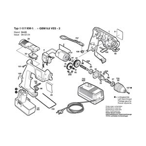 Запчасти для аккумуляторной дрели Bosch GBM 9,6 VES-2 9.6 V 0601938667, деталировка 1