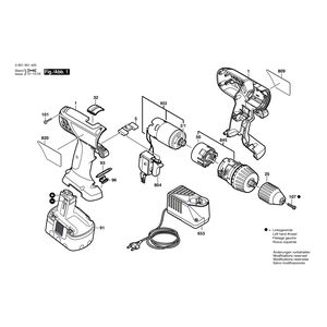 Запчасти для аккумуляторного шуруповерта Bosch GSR 12 VE-2 12 V 0601951555, деталировка 1