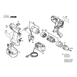 Запчасти для аккумуляторной ударной дрели Bosch GSB 14,4 VE-2 14.4 V 0601952403, деталировка 1