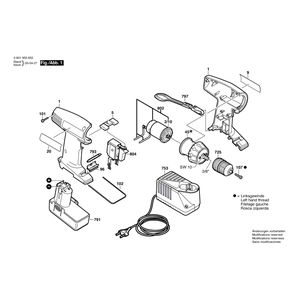 Запчасти для аккумуляторного шуруповерта Bosch GSR 9,6-1 9.6 V 0601955620, деталировка 1
