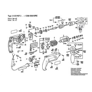 Запчасти для ударной дрели Bosch CSB 550 SRE 230 V 0603167203, деталировка 1