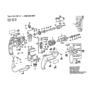 Запчасти для ударной дрели Bosch CSB 550 RET 230 V 0603167470, деталировка 1