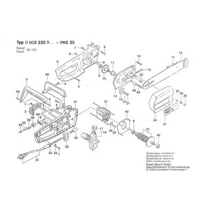 Запчасти для цепной пилы Bosch PKE 25 220 V 0603220903, деталировка 1 Запчасти для цепной пилы Bosch PKE 25 220 V 0603220903, деталировка 1