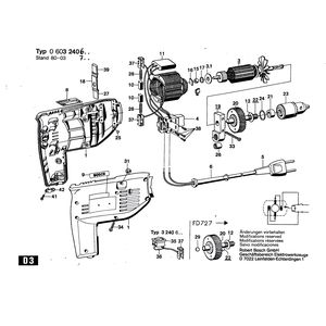 Запчасти для дрели Bosch 220 V 0603240703, деталировка 1