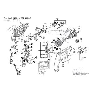 Запчасти для ударной дрели Bosch PSB 400 RE 220 V 0603246703, деталировка 1 Запчасти для ударной дрели Bosch PSB 400 RE 220 V 0603246703, деталировка 1