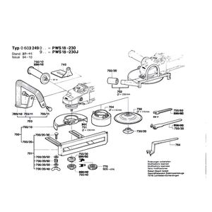 Запчасти для угловой шлифмашины Bosch PWS 18-230 230 V 0603249003, деталировка 2
