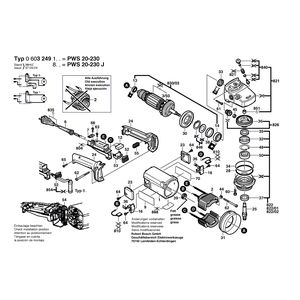 Запчасти для угловой шлифмашины Bosch PWS 20-230 230 V 0603249103, деталировка 1