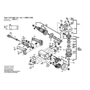 Запчасти для угловой шлифмашины Bosch PWS 20-230 230 V 0603249160, деталировка 1