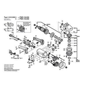 Запчасти для угловой шлифмашины Bosch PWS 18-230 J 230 V 0603249903, деталировка 1