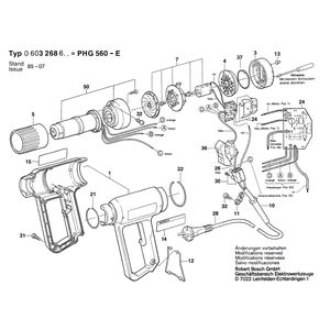 Запчасти для термовоздуходувки Bosch PHG 560-E 220 V 0603268603, деталировка 1