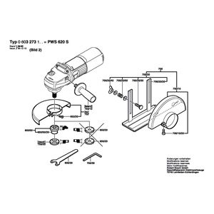 Запчасти для угловой шлифмашины Bosch PWS 620 S 220 V 0603273103, деталировка 2