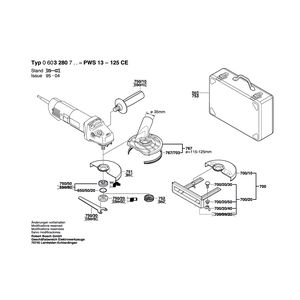Запчасти для угловой шлифмашины Bosch PWS 13-125 CE 230 V 0603280703, деталировка 2