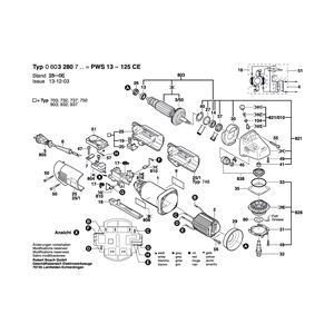 Запчасти для угловой шлифмашины Bosch PWS 13-125 CE 230 V 0603280903, деталировка 1