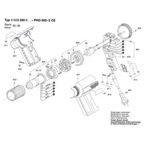 Запчасти для термовоздуходувки Bosch PHG 600-2 CE 230 V 0603290603, деталировка 1