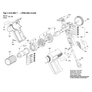 Запчасти для термовоздуходувки Bosch PHG 630-2 LCE 230 V 0603290703, деталировка 1