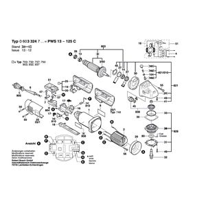 Запчасти для угловой шлифмашины Bosch PWS 13-125 C 230 V 0603324703, деталировка 1