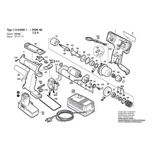 Запчасти для аккумуляторного импульсного гайковерта Bosch PDR 7,2 VE 7.2 V 0603939703, деталировка 1
