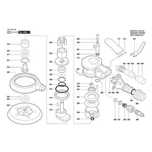 Запчасти для эксцентриковой шлифмашины Bosch DEX 150-5 0607350199, деталировка 1