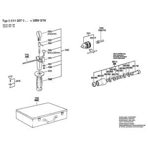 Запчасти для перфоратора Bosch UBH 3/16 220 V 0611207003, деталировка 2