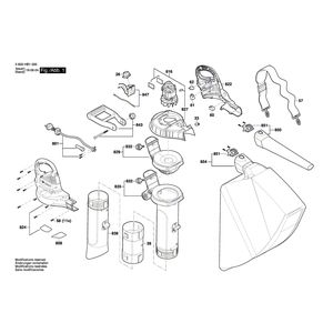 Запчасти для садового пылесоса Bosch UniversalGardenTidy 230 V 3600HB1000, деталировка 1