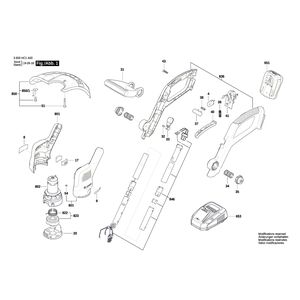 Запчасти для триммера для травы Bosch EasyGrassCut 18-230 18 V 3600HC1A00, деталировка 1