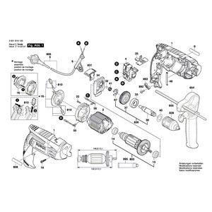 Запчасти для ударной дрели Bosch GSB 1600 RE 230 V 3601B18100, деталировка 1