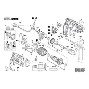Запчасти для ударной дрели Bosch GSB 1600 RE 230 V 3601B18102, деталировка 1