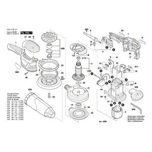Запчасти для эксцентриковой шлифмашины Bosch GEX 125-150 AVE 230 V 3601C7B101, деталировка 1