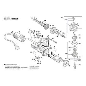 Запчасти для угловой шлифмашины Bosch GWS 750-125 220 V 3601C940R2, деталировка 1