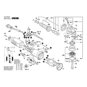 Запчасти для угловой шлифмашины Bosch GWS 9-115 230 V 3601G90000, деталировка 1