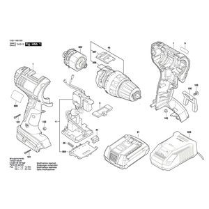 Запчасти для аккумуляторной дрели-шуруповерта Bosch GSR 14,4 V-LI 14.4 V 3601H66000, деталировка 1